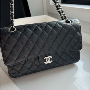 Chanel-Quilted Caviar Medium Double Flap Bag Silver Hardware ,2019